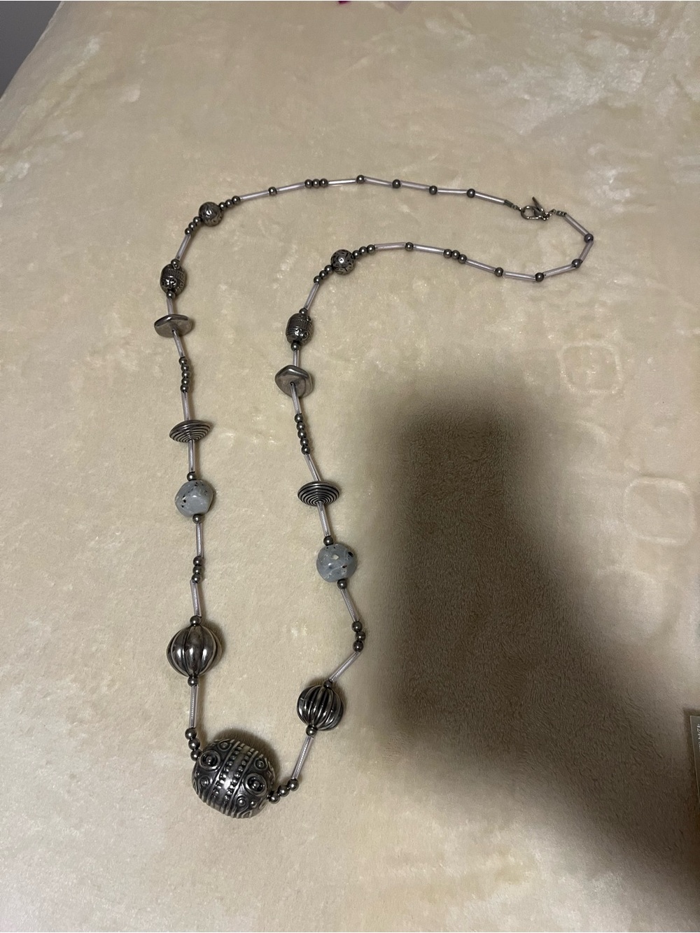 Silver Bead Long Chunky Necklace